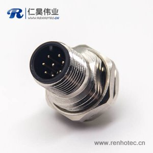 m12连接器系列8pin公头直式板端插座螺纹防水前锁板PCB板安装
