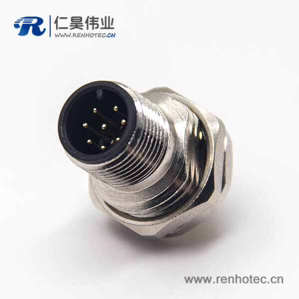 m12连接器系列8pin公头直式板端插座螺纹防水前锁板PCB板安装 m12连接器系列8pin公头直式板端插座螺纹防水前锁板PCB板安装