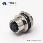 m12防水插座直式母头接线防水后锁板面板安装航空连接器