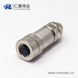 m12防水航空头8pin母头直式锁接A型编码全金属连接器