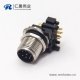 m12 8芯公头连接器插座螺纹前锁板弯式插PCB板防水传感器