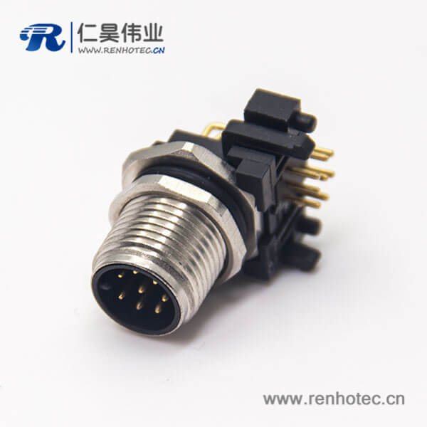 m12 8芯公头连接器插座螺纹前锁板弯式插PCB板防水传感器 m12 8芯公头连接器插座螺纹前锁板弯式插PCB板防水传感器