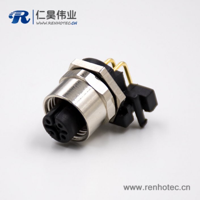 M12弯母头连接器A扣5芯PCB板安装插孔板端插座传感器 M12弯母头连接器A扣5芯PCB板安装插孔板端插座传感器