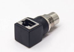 m12插座转rj45连接器m12A型母头转RJ45弯式插座