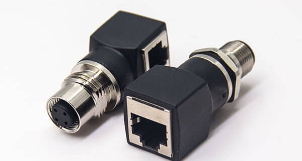 m12插座转rj45连接器m12A型母头转RJ45弯式插座