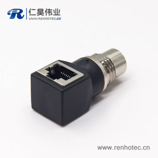 m12插座转rj45连接器m12A型母头转RJ45弯式插座