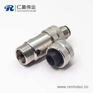 m12全金属屏蔽连接器直公头4pin组装式航空防水插头连接器