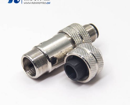 m12全金属屏蔽连接器直公头4pin组装式航空防水插头连接器