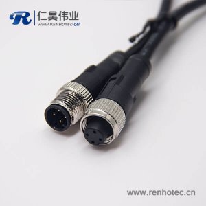 电缆接头m12四芯A编码公对母直式带屏蔽注塑线1M AWG22