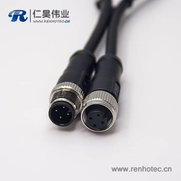电缆接头m12四芯A编码公对母直式带屏蔽注塑线1M AWG22 电缆接头m12四芯A编码公对母直式带屏蔽注塑线1M AWG22
