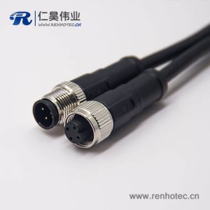 电缆接头m12四芯A编码公对母直式带屏蔽注塑线1M AWG22
