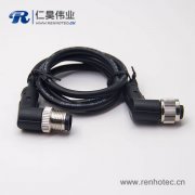 m12电缆弯母头A编码1M AWG223芯不带屏蔽工业防水连接器
