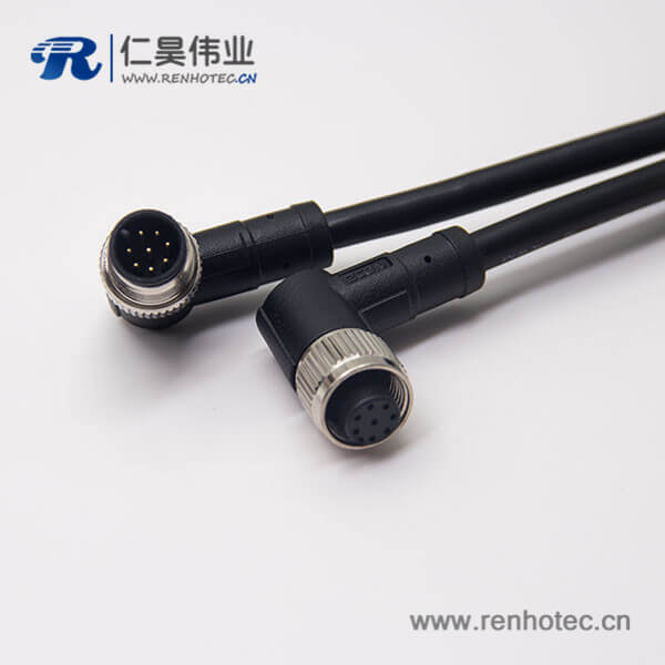 m12航空电缆8芯A型90度直式防水公对母不带屏蔽1M AWG24 m12航空电缆8芯A型90度直式防水公对母不带屏蔽1M AWG24