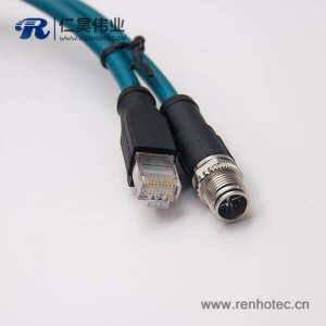 m12 8芯 X型转rj45电缆m12不带屏蔽直式公头转rj45直式水晶头1M AWG24