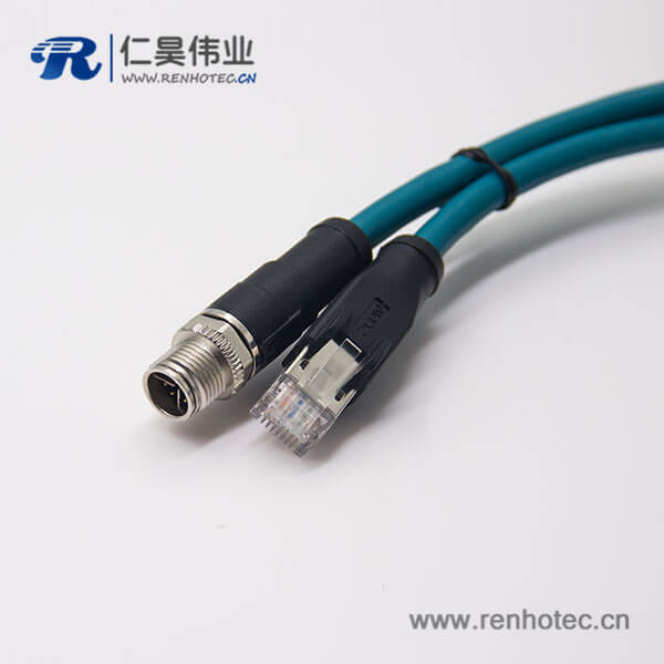 m12 8芯 X型转rj45电缆m12不带屏蔽直式公头转rj45直式水晶头1M AWG24 m12 8芯 X型转rj45电缆m12不带屏蔽直式公头转rj45直式水晶头1M AWG24