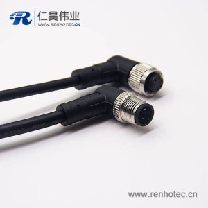 m12电缆弯公头6芯母头对公头不带屏蔽A型直式防水1M AWG24