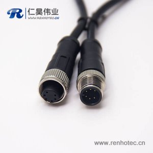 m12 6芯电缆插头180度注塑线缆不带屏蔽A编码1M AWG24