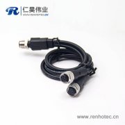 m12航空电缆插头A编码5芯一公转两母成型式注塑线50CM AWG22不带屏蔽