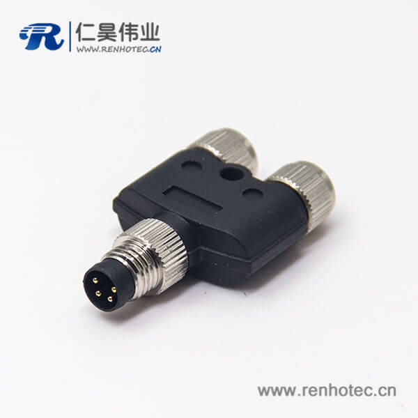 m8 y型连接器一公转两母4pin转接头