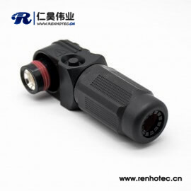 新能源黑色350A塑料IP67高压防水大电流连接器公插头直角单芯12mm