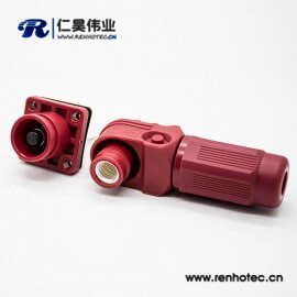 新能源电源红色塑料防水IP67储能连接器单芯14mm公母插座插头直弯对接400A铜牌连接