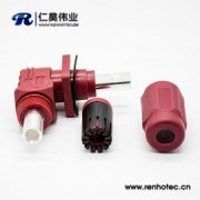 新能源电源红色塑料防水IP67储能连接器单芯14mm公母插座插头直弯对接400A铜牌连接