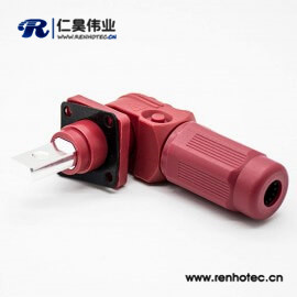 新能源电源红色塑料防水IP67储能连接器单芯14mm公母插座插头直弯对接400A铜牌连接