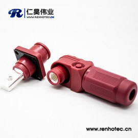 新能源电源红色塑料防水IP67储能连接器单芯14mm公母插座插头直弯对接400A铜牌连接