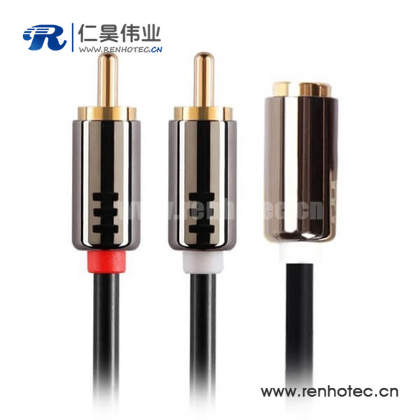 RCA音频链接线RCA公转2RCA母 转接线 单芯防水红色14mm接线连接器400A弯式插头塑料IP67