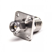 SMA转接头直式180度公头4孔法兰转TNC母头