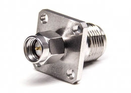 SMA转接头直式180度公头4孔法兰转TNC母头