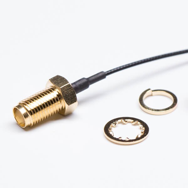 sma-rf-cable-assembly-straight-dustproof-female-with-black-113-ipex-pigtail(1) SMA转IPEX射频线材接黑色RF 1.13同轴线缆焊SMA直式穿墙母头10牙