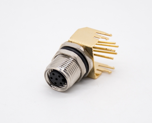 M8弯角PCB板端前锁连接器A型6芯防水母座传感器