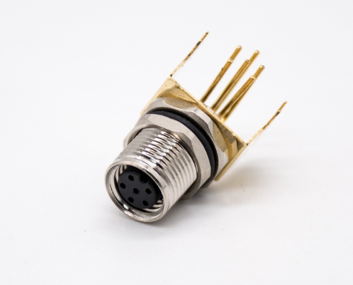M8弯角PCB板端前锁连接器A型6芯防水母座传感器