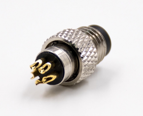 M8公头5芯B扣带屏蔽直式组装接头接线焊接式注塑连接器