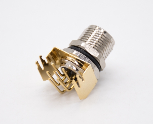 M8弯角PCB板端前锁连接器A型6芯防水母座传感器