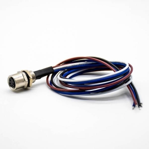 M8焊线连接器母头直式4芯后锁板防水板端插座带线0.2米
