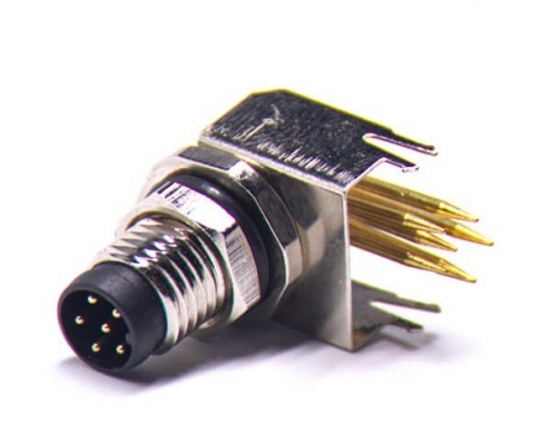 M8弯角PCB板端前锁连接器A型6芯防水公座传感器