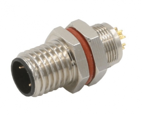 M8连接器公头A型板端后锁3芯焊线连接器