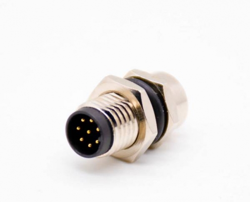 M8连接器母头4芯板端插座弯式接PCB板前锁板传感器