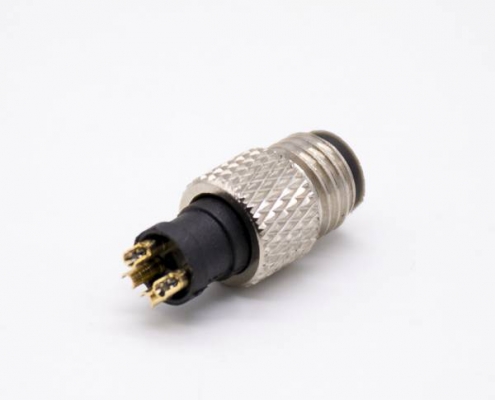 M8连接器4针直式注塑公头接线焊杯不带屏蔽