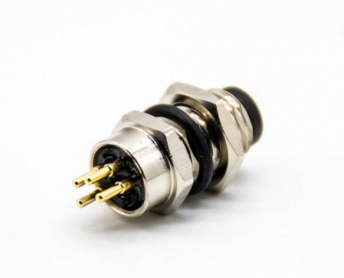M8板端插座4芯公直式PCB安装前锁板M8*1.0M8板端插座4芯公直式PCB安装前锁板M8*1.0