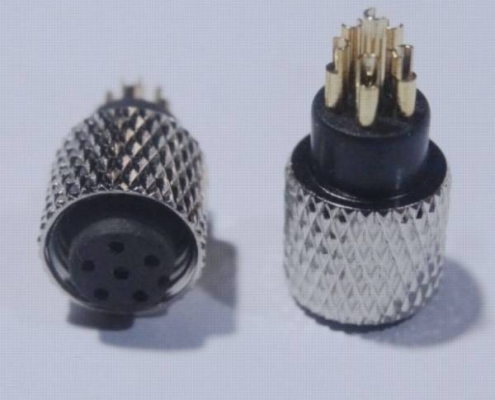 M8连接器6芯母头直式A扣焊接式不带屏蔽接线注塑连接器