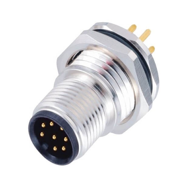 M12连接器8pin A型板端公座PCB插板式前锁工业防水传感连接器