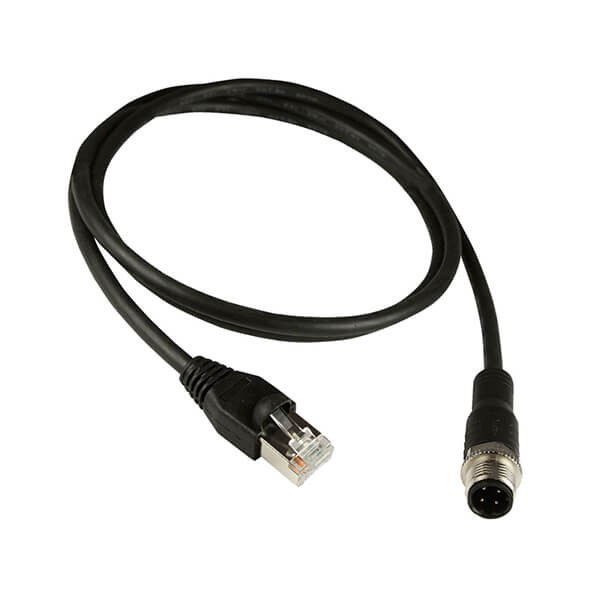 M12网线D Code 4芯公头转RJ45公头不带屏蔽注塑电缆1M AWG22