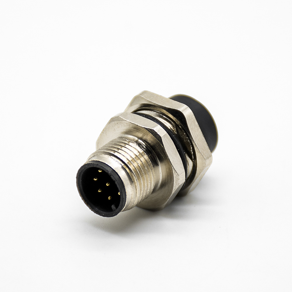 插座8芯后锁板A扣直式公头接PCB板防水M12传感器连接器