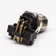 M12接头4芯防水连接器A-型 板端c插座PCB插板弯头 前锁板传感连接器