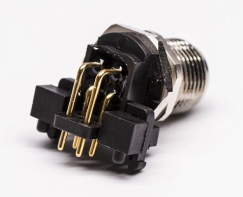 M12接头4芯防水连接器A-型 板端c插座PCB插板弯头 前锁板传感连接器