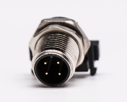 M12接头4芯防水连接器A-型 板端c插座PCB插板弯头 前锁板传感连接器