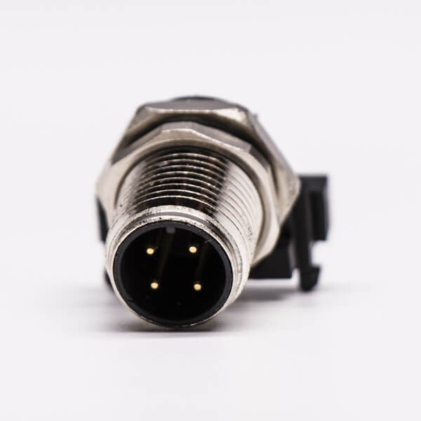 M12接头4芯防水连接器A-型 板端c插座PCB插板弯头 前锁板传感连接器
